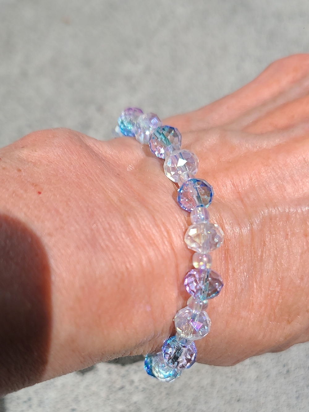 Crystal Aurora Bead Stretch Bracelet - Iridescent Blue & Purple -